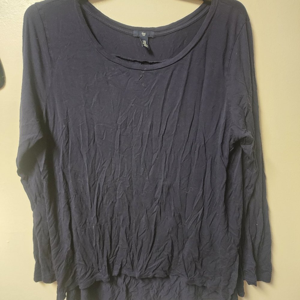 Gap Navy Hi-Low Hem Long Sleeve Tshirt Viscose XXL